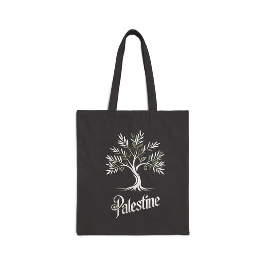 Palestine Olive Tree (Black) Cotton Canvas Tote Bag