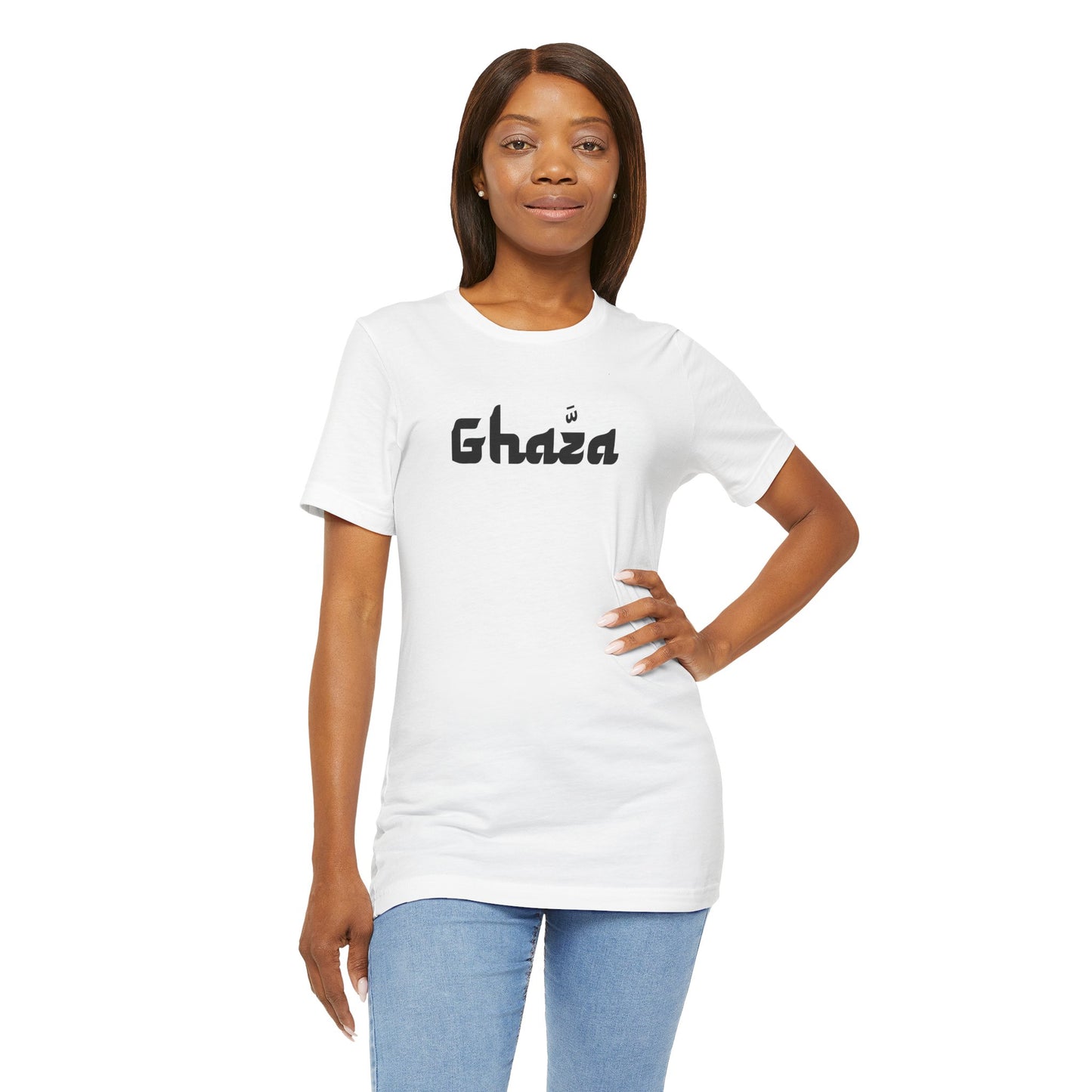 "GHAZA" Unisex Jersey Short Sleeve Tee (Black Font)