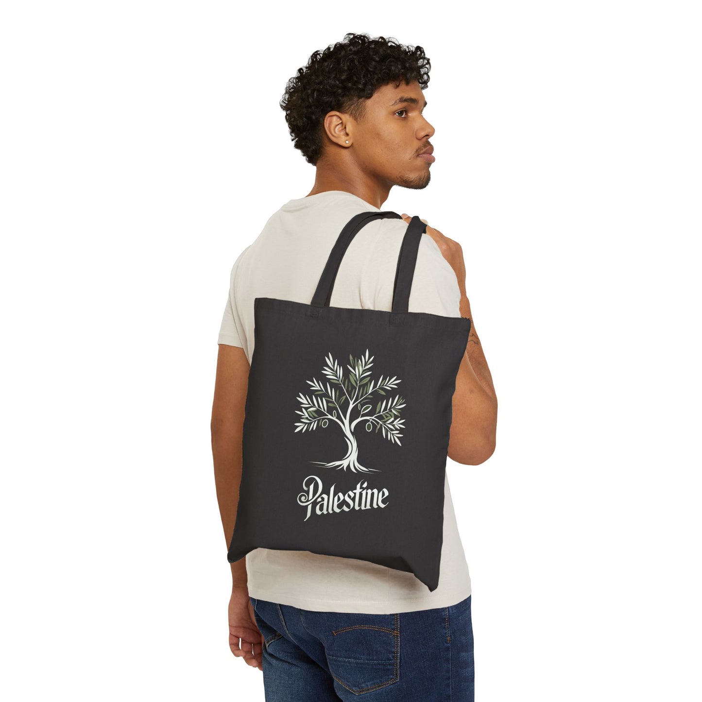 Palestine Olive Tree (Black) Cotton Canvas Tote Bag